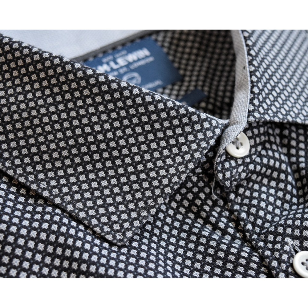 T.M. Lewin Business Casual Men L Tessitura Monti Navy Blue Egyptian Cotton Shirt - Picture 5 of 13